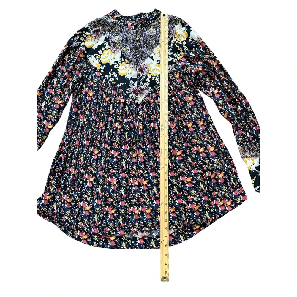 Free People Floral Paisley Mixed Print Tunic Top Bell Sleeve Boho Indie SZ Small
